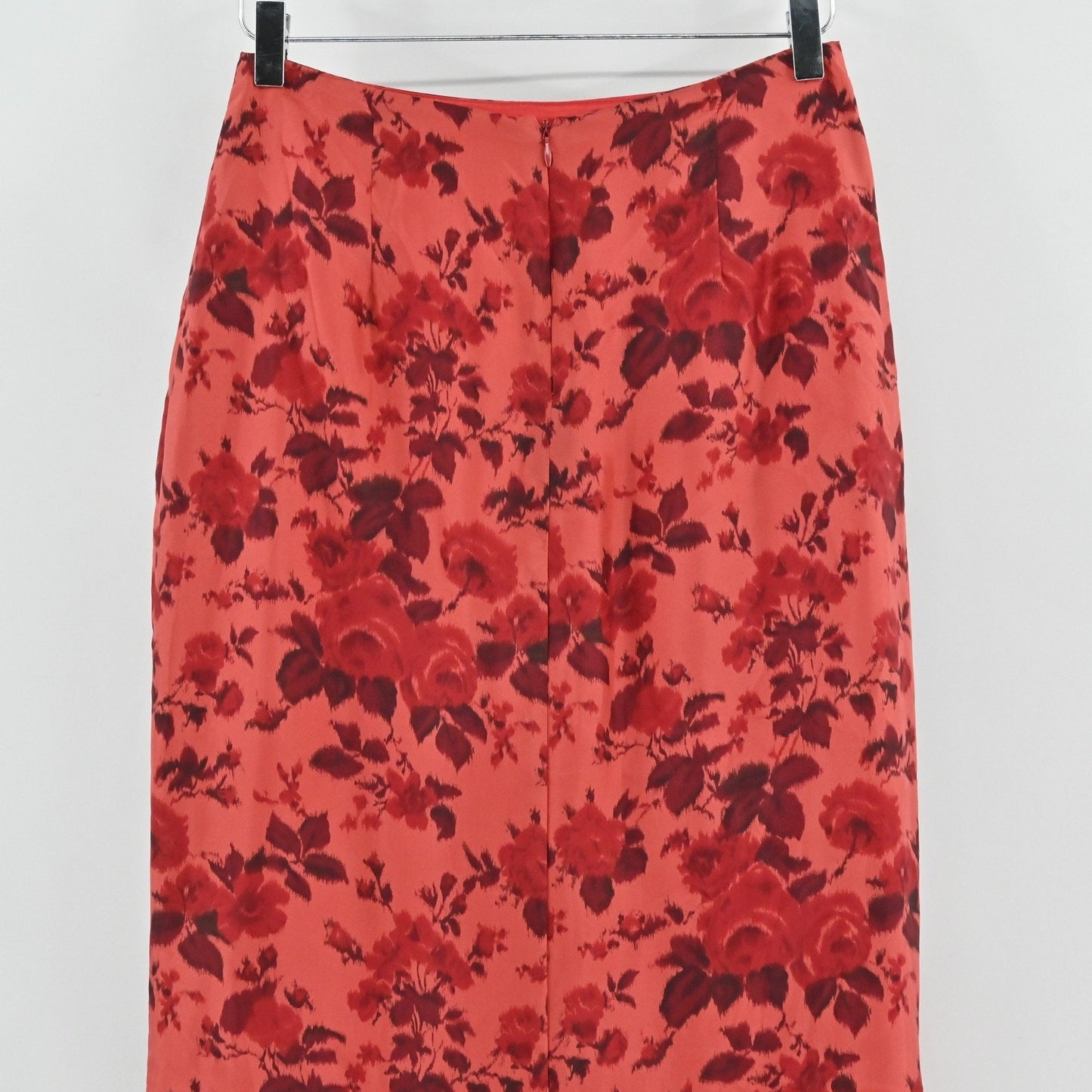 Vtg Y2k Silk Floral Maxi Skirt 8 Red Romantic Feminie Rose Lined Deadstock USA