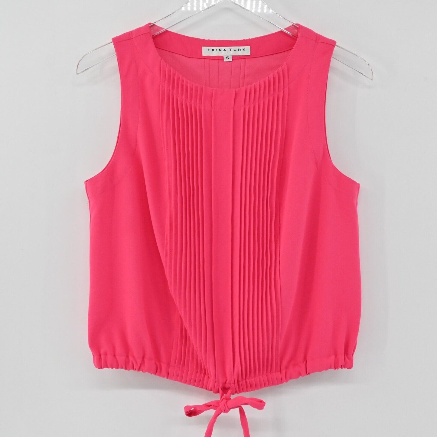 TRINA TURK Top Womens Size S Pleated Sleeveless Hot Pink Tie Front Tank Solid