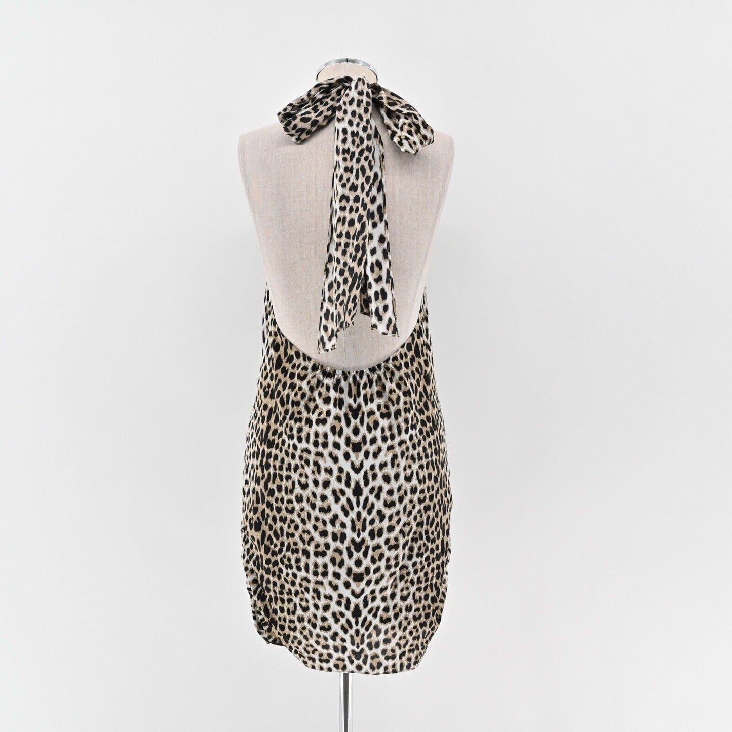 ALICE OLIVIA Dress Size S Leopard Print Silk Blend High Neck Halter Mini Shift