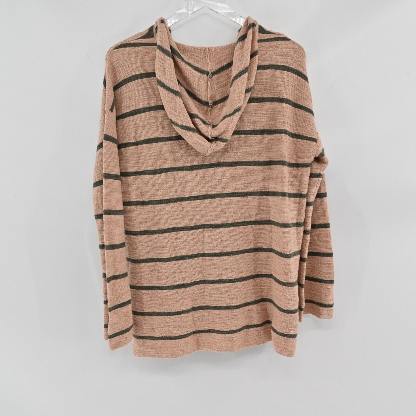 J JILL Sweater Womens Size S Tall Knit Olive Green Tan Stripe Long Sleeve Hoodie
