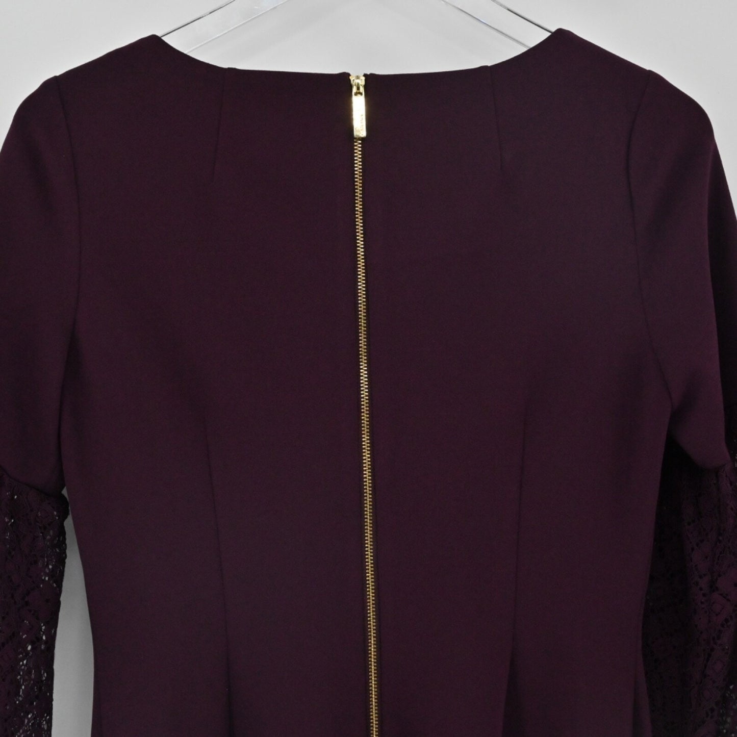 Calvin Klein Burgundy Sheath Dress Size 4 Lace Bell Sleeve Sheath Moody Romantic