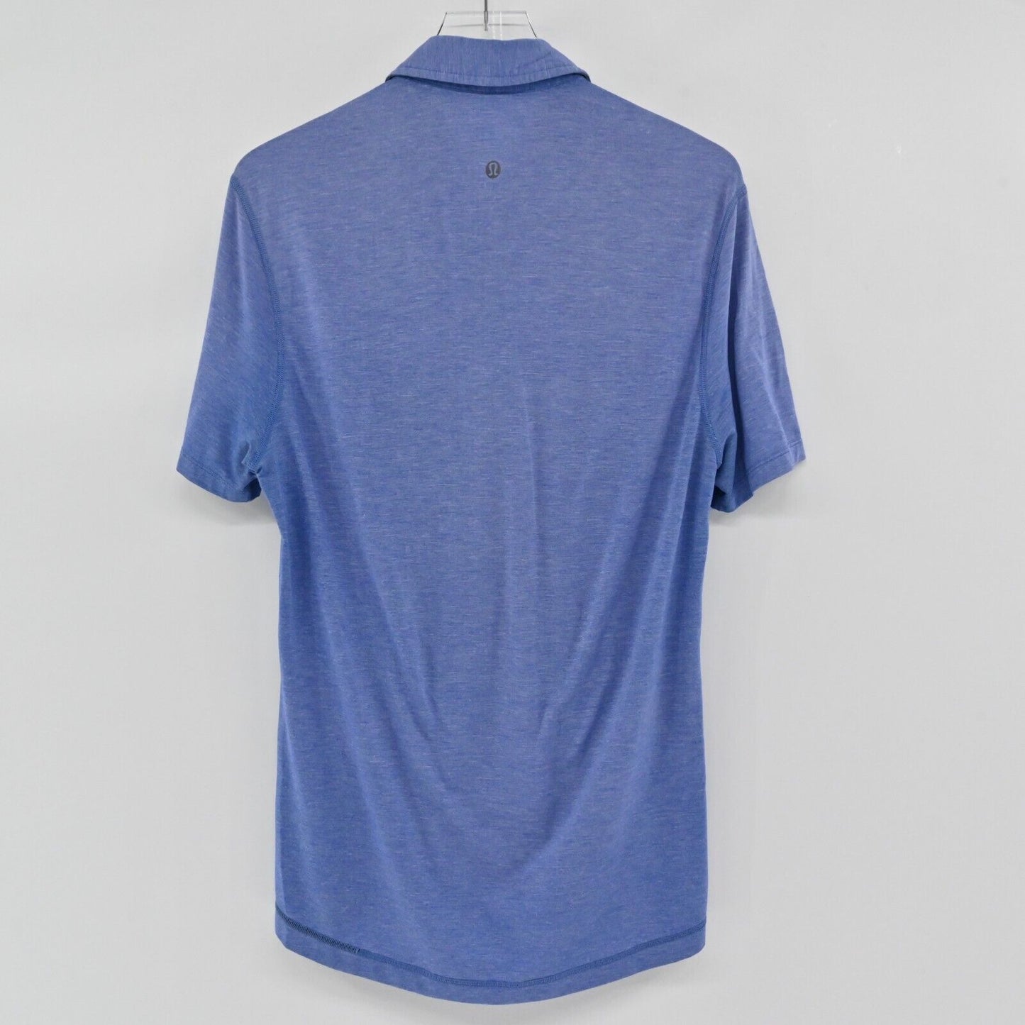 LULULEMON Polo Mens Size L Casual Heathered Blue Short Sleeve Shirt Collar Logo