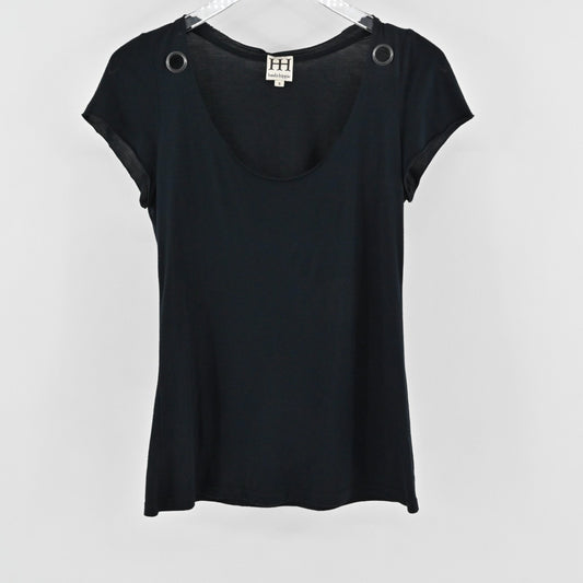 Haute Hippie Womens Black Scoop Neck Modal Top Size S Gromet Detail Casual Shirt