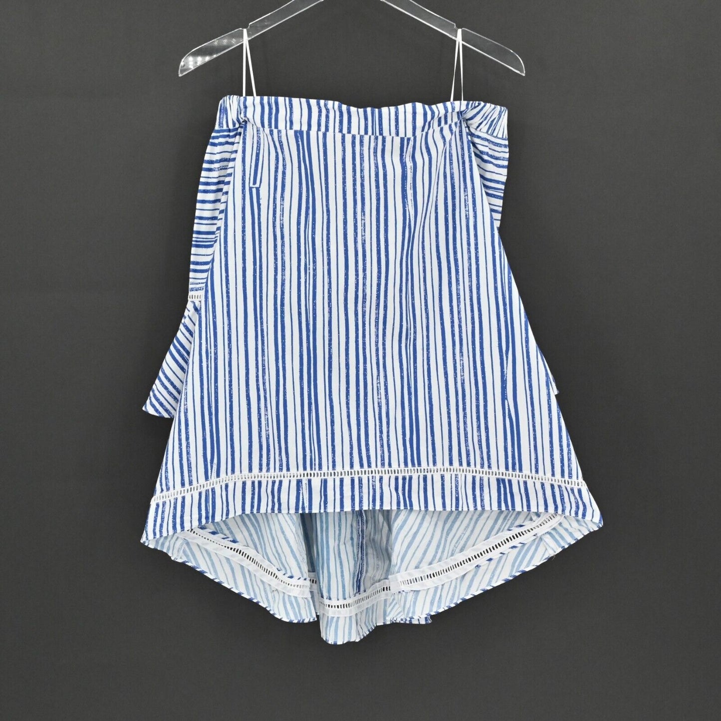 N NICHOLAS Top Womens Size 4 Blue White Off Shoulder Blouse Washed Stripe Cotton