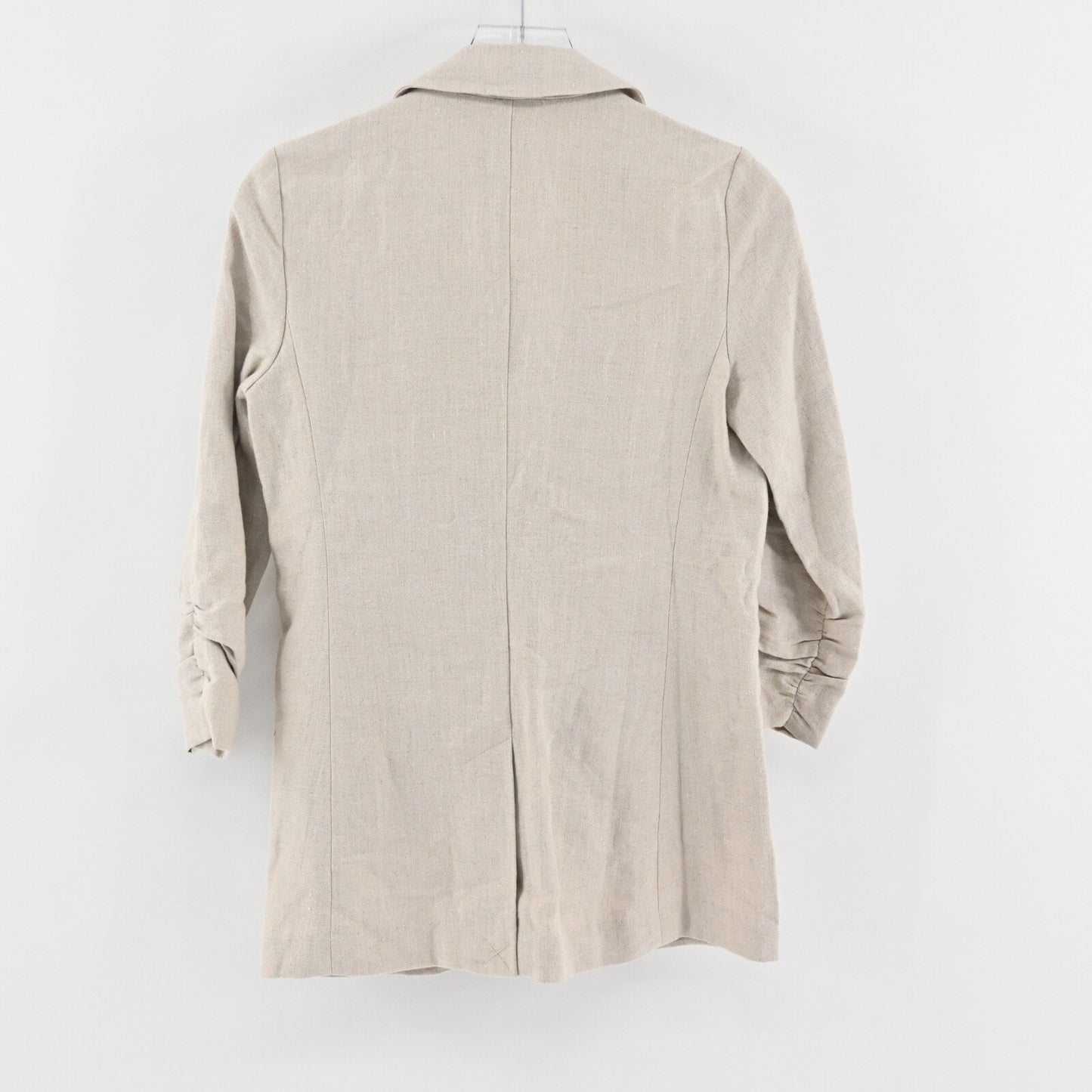 MICHAEL KORS Womens Ruched Linen Blazer Sz 0 Beige 3/4 Sleeve Office Career NEW