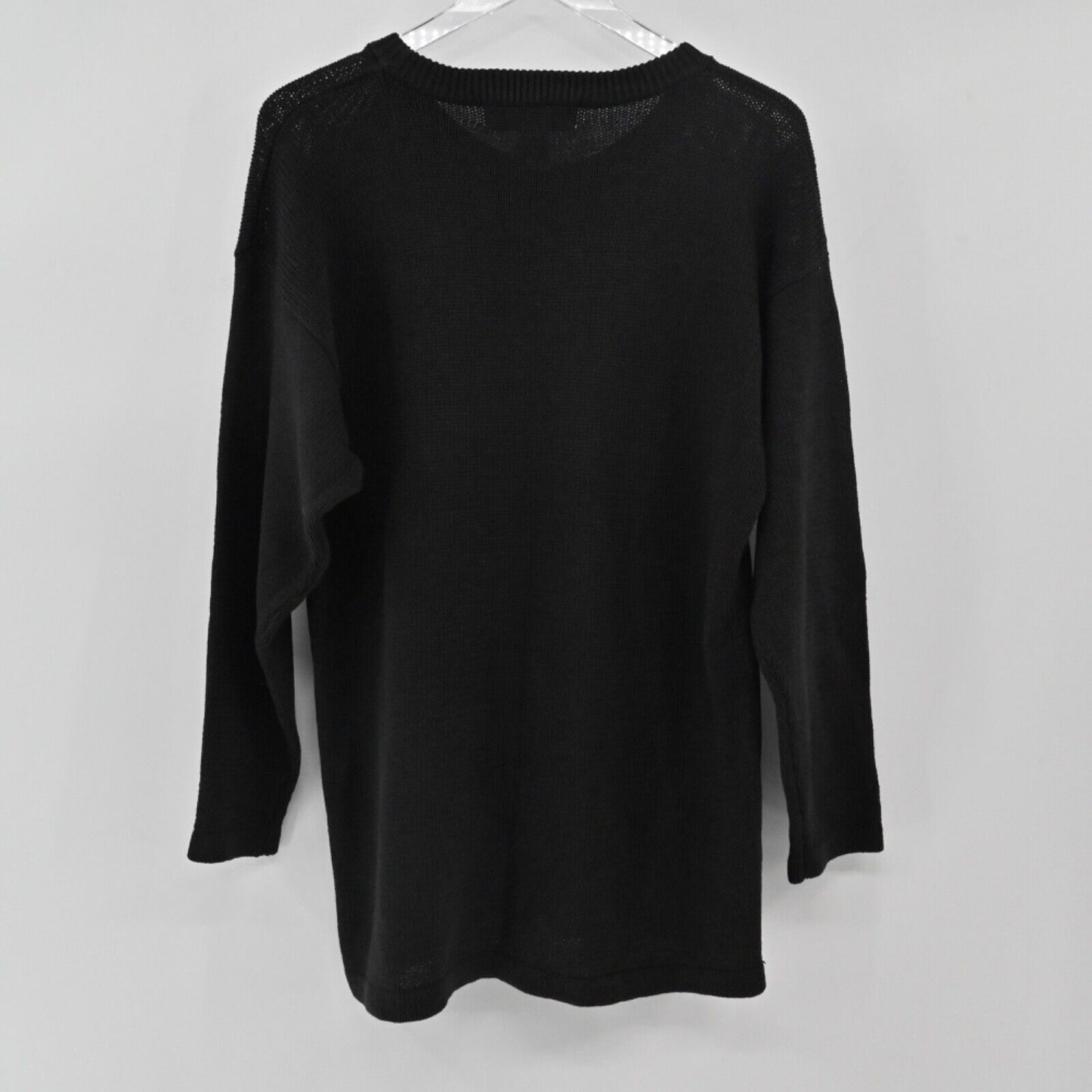 Vtg VICTORIA HARBOUR Sweater Womens Sz S Black Embroidered Butterfly Stamps 90s