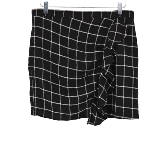MADEWELL Skirt Womens Sz 10 Windowpane Check Ruffle Front Black White Wool Blend