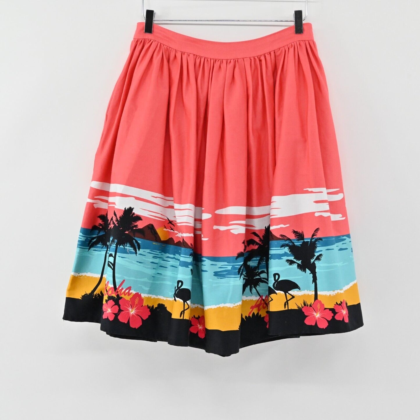 Collectif Skirt Sz M MARILU Tropical Island ALOHA Palm Flamingo SWING Rockabilly