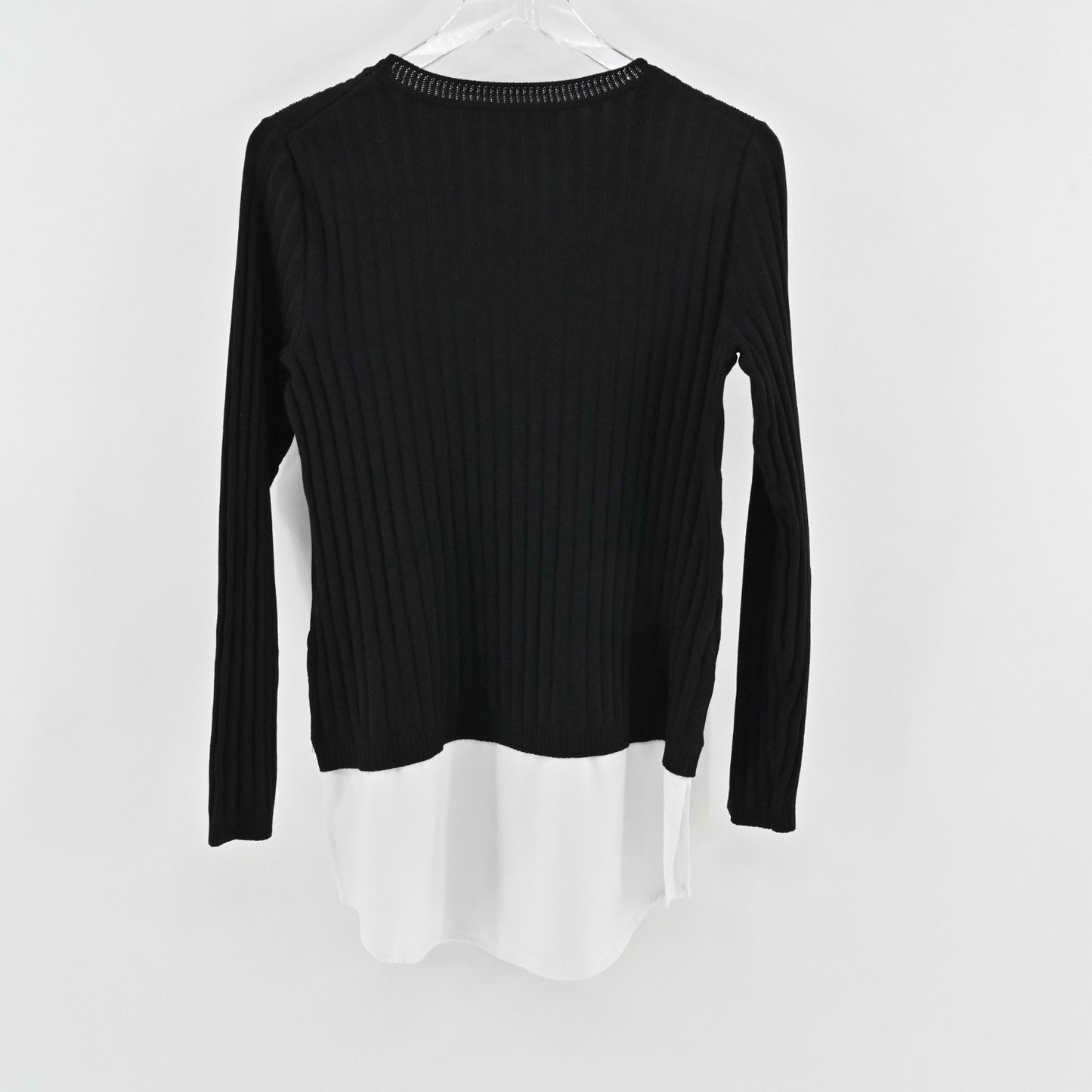 Karl Lagerfeld Womens Twofer Ribbed Sweater Size S Black White Mixed Media Top