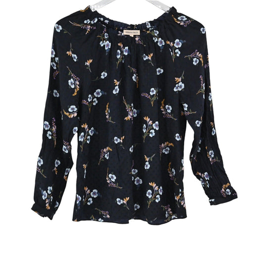 REBECCA TAYLOR Top Womens Size 2 Black Floral 100% Silk Natalie Off The Shoulder