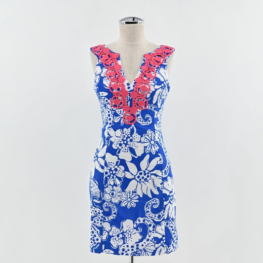 Lilly Pulitzer Augusta Cotton Shift Dress Size 00 Blue Quahog Chowdah Seahorse