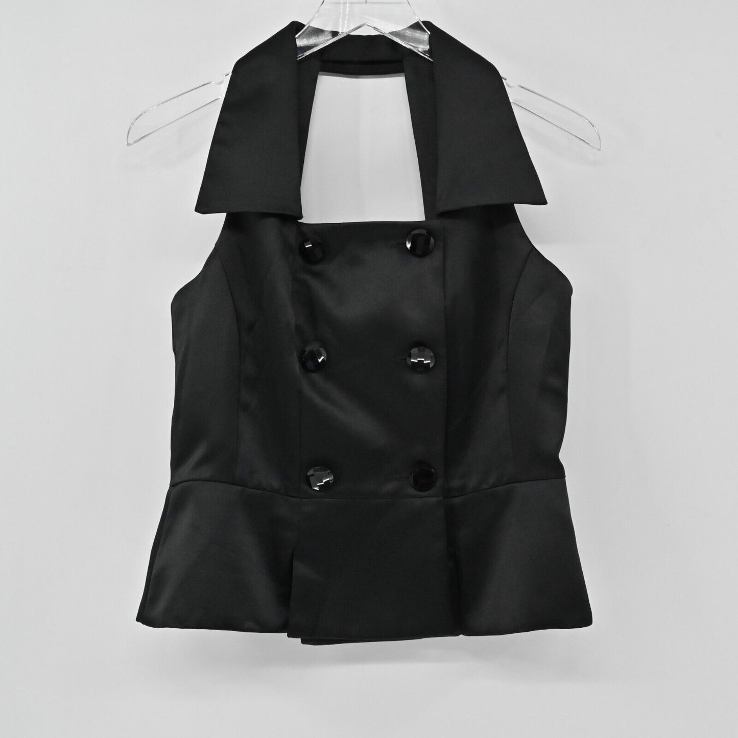 JESSICA HOWARD Vest Womens Size 6 Black Satin Double Breasted Sleeveless Collar
