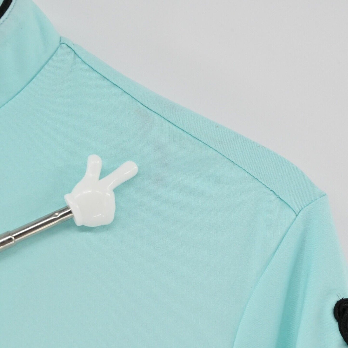 JAMIE SADOCK Top Womens Sz M Blue Mandarin Collar Frog Toggle Short Sleeve Golf
