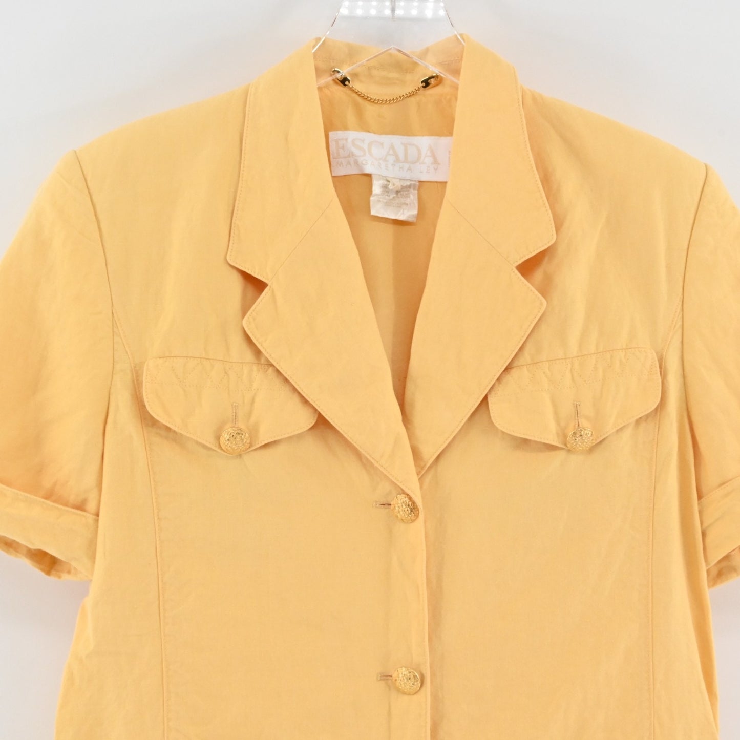 Vtg ESCADA Womens Butter Yellow Linen Top Size 40 Layering Safari Utility 80s