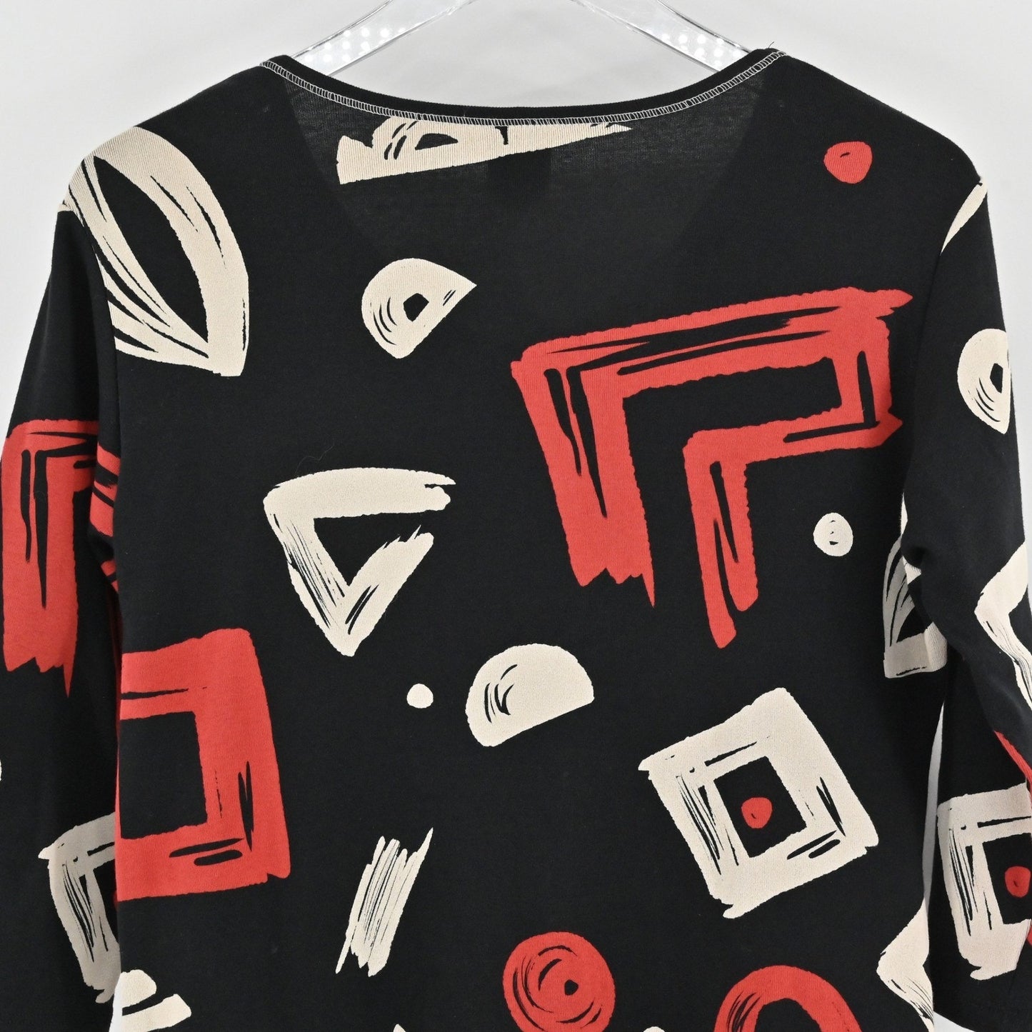 Jess Jane Womens Geo Play Top Size S Petite Art to Wear 3/4 Sleeve Geometric