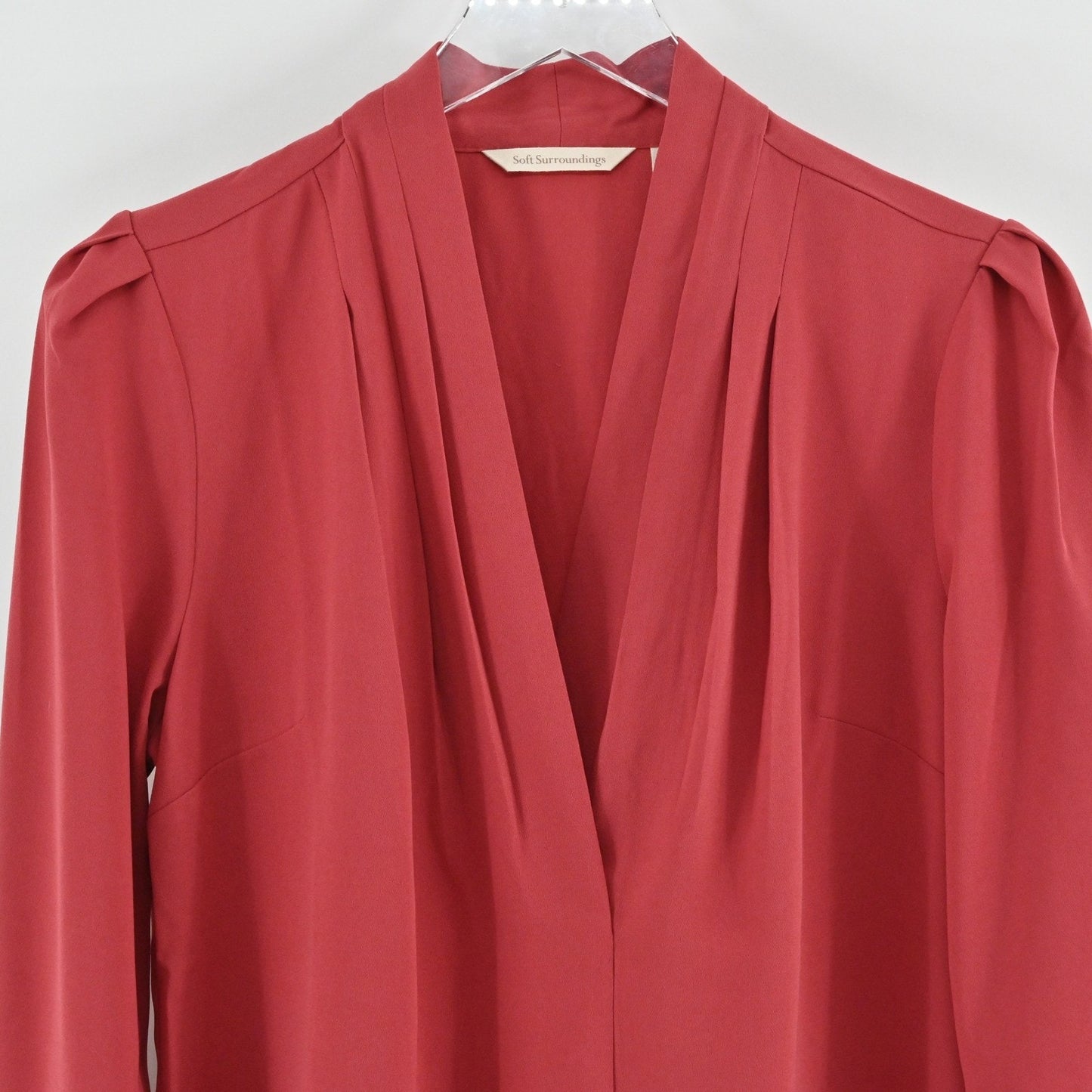 Soft Surroundings Akira Pleated Top Womens Size S Garnet Red Long Sleeve Blouse