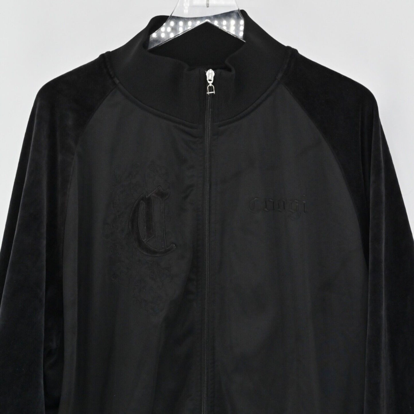 Vtg COOGI Jacket Mens Size 3XL Velour Track Black Full Zip Embroidered Retro 90s