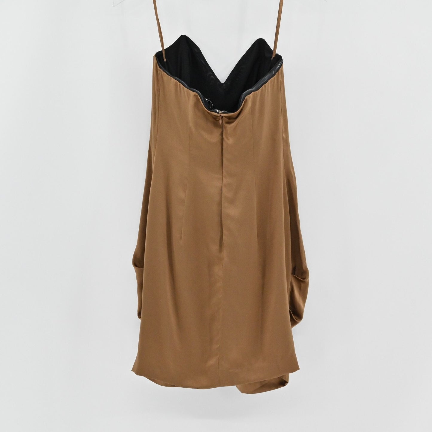 REISS Bronze Silk Dress Sz 6 Gold Strapless Bustier Twist Front Mini Party Retro