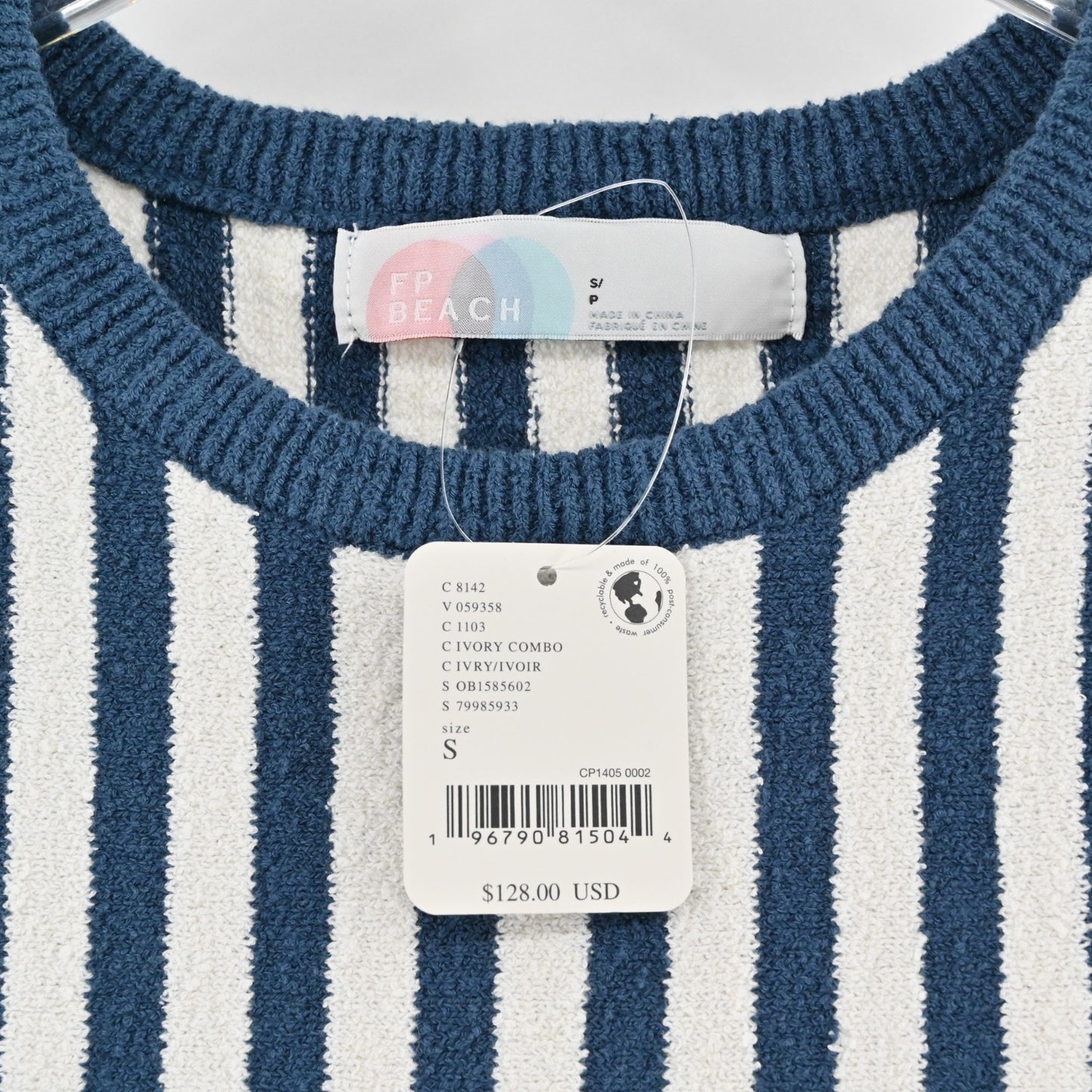 Free People Womens Roberta Striped Top Size S Blue Ivory Terrycloth FP Beach NEW