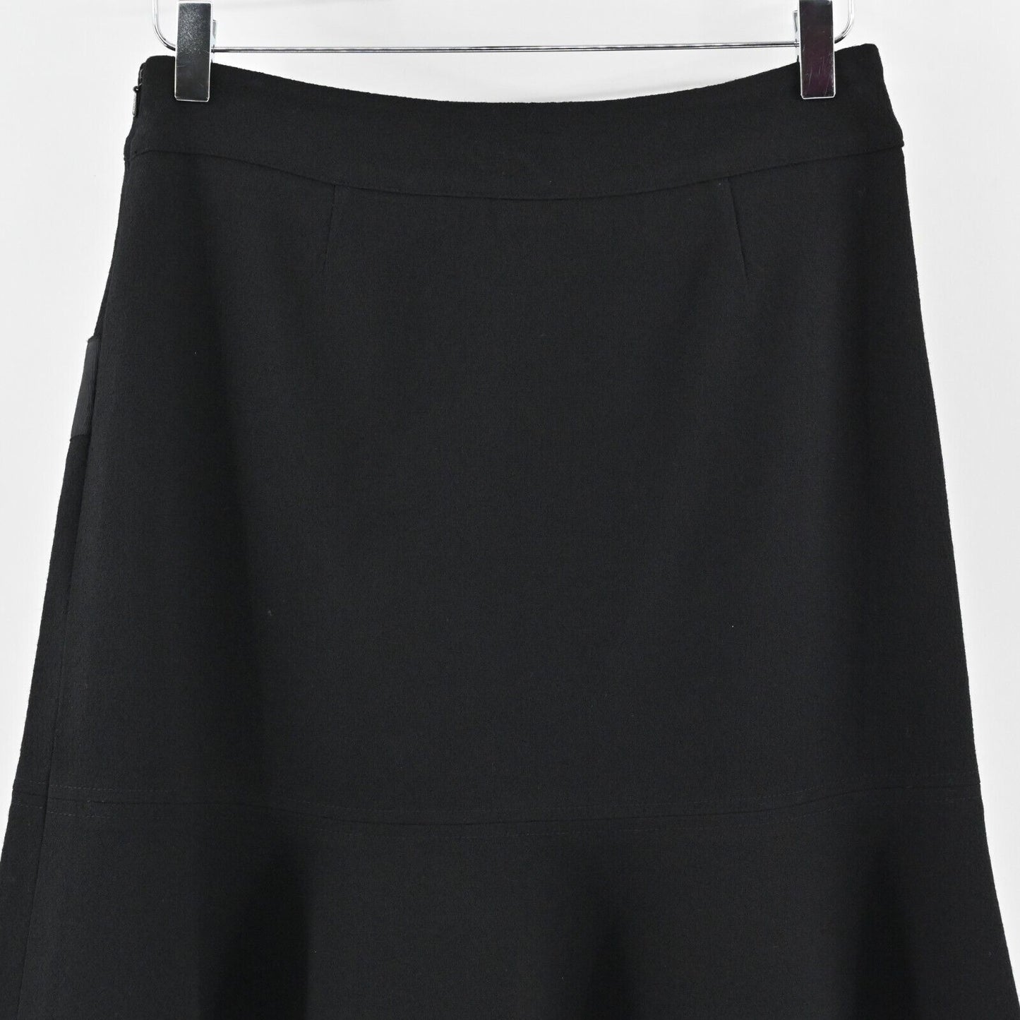 ETCETERA Skirt Size 4 Classic Solid Black Wool Flared Flounce Lined Front Pocket