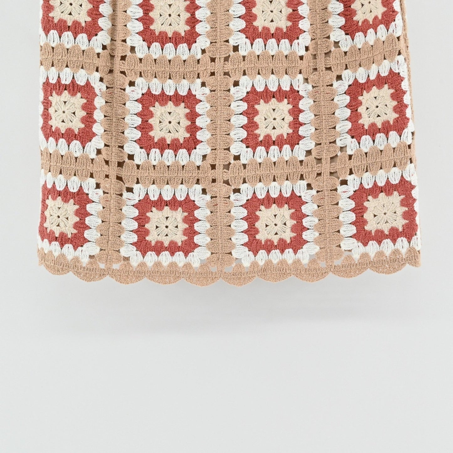 Lulus Womens Granny Squares Crochet Mini Skirt Size S Tan Boho Festival Lined