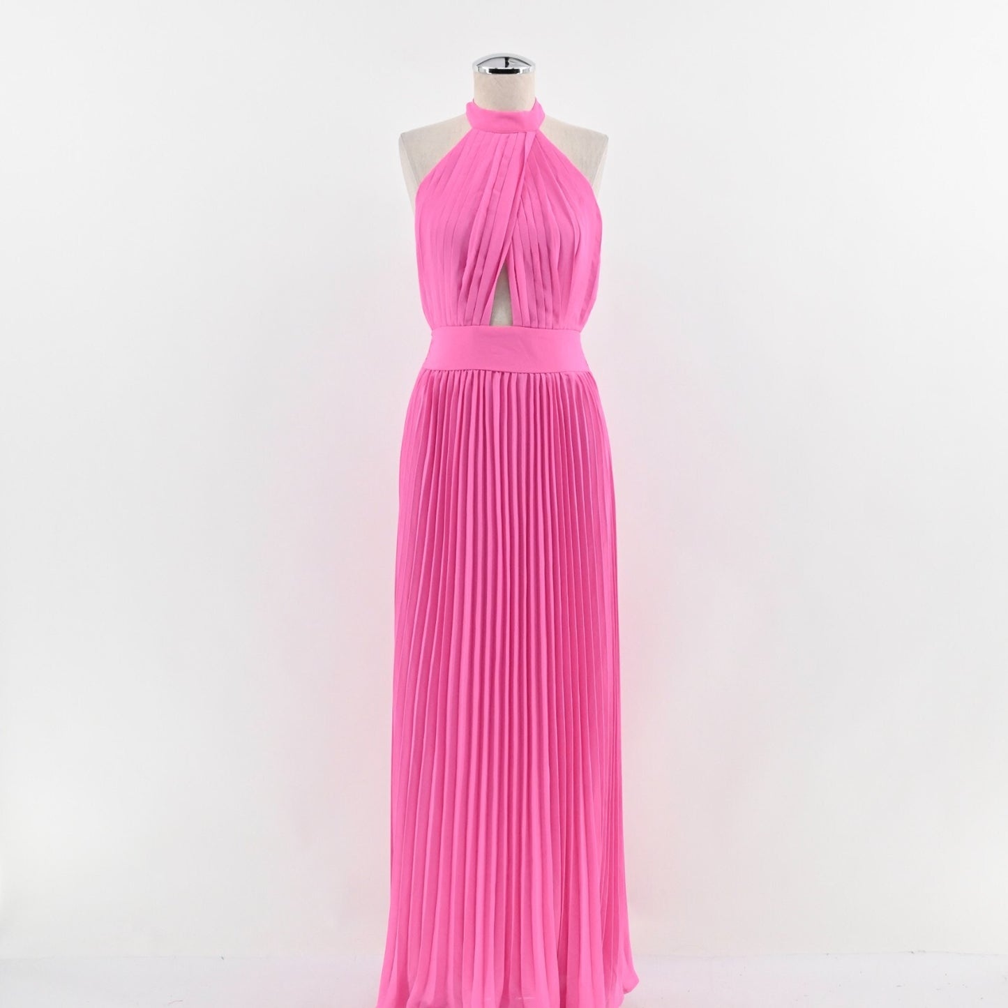 PINK LILY Pleated Maxi Dress Size S Sunny Gleam Accordion Halter Neck Cut Out