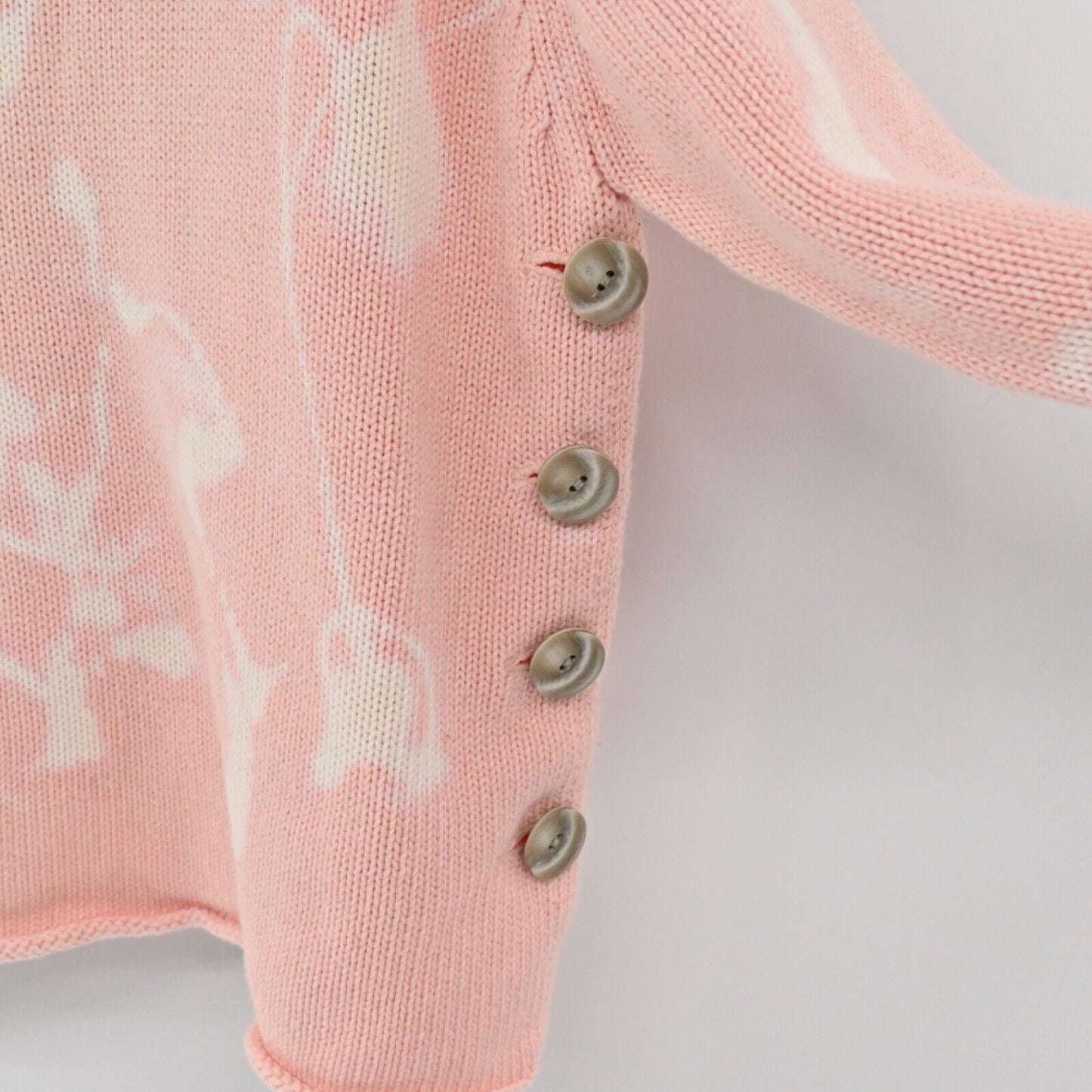 J JILL Sweater Womens Sz XSP Pink Bleach Splatter 100% Cotton VNeck Side Button