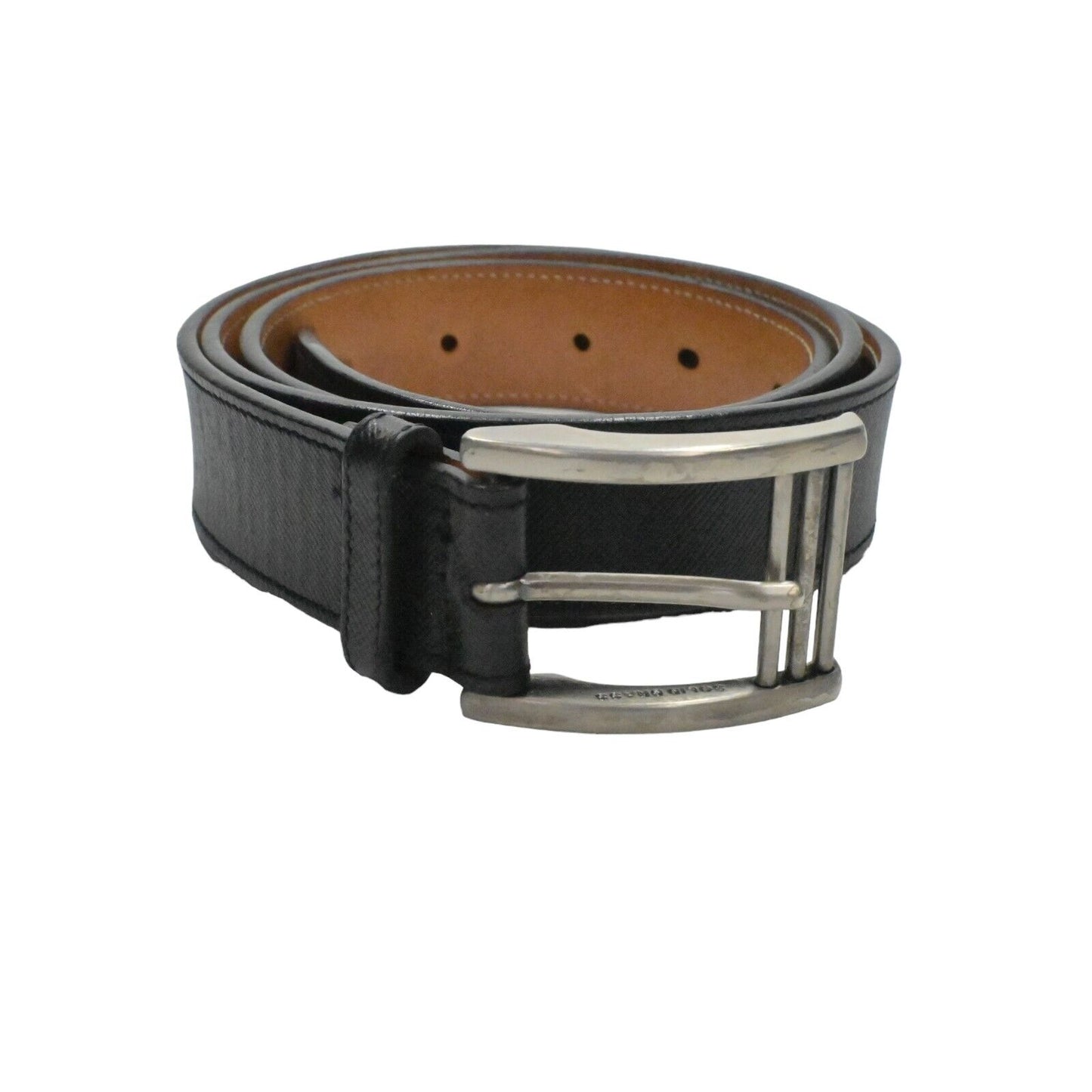 Vtg TRAFALGAR Belt Mens Sz 38/95 Black Italian Calfskin Silver Brass Buckle 00s