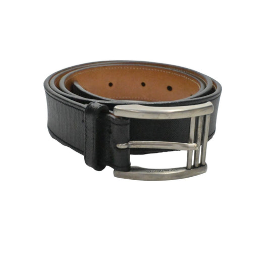 Vtg TRAFALGAR Belt Mens Sz 38/95 Black Italian Calfskin Silver Brass Buckle 00s