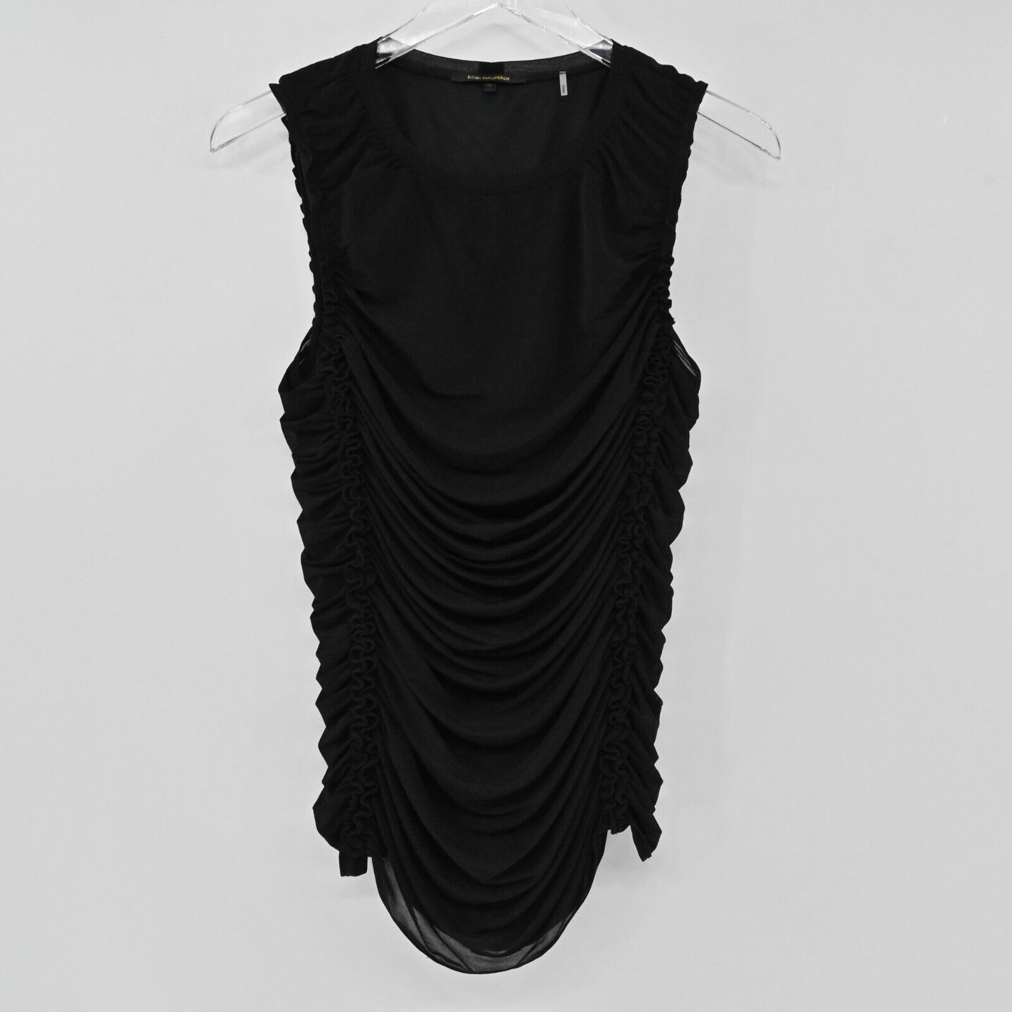 KOBI HALPERIN Top Womens Size M Sariyah Shirred Sleeveless Black Stretch Ruffled