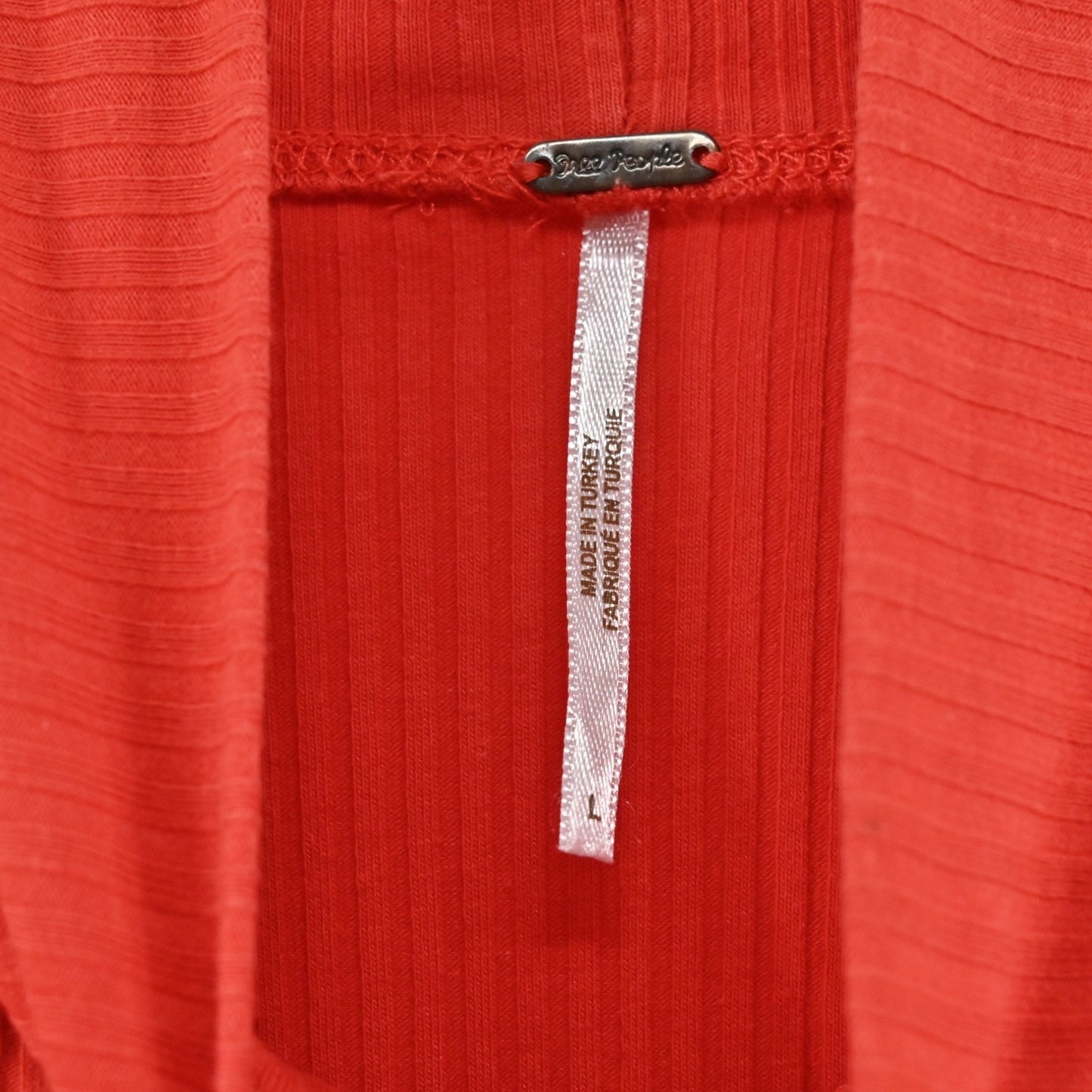 Free People Lala Cropped Top Size L Red Ribbed Puff Sleeve Mock Neck Vibrant