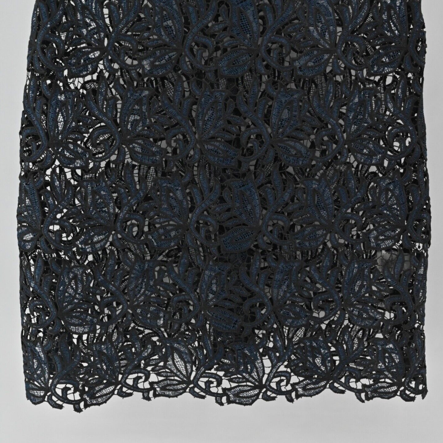 ELIE TAHARI Dress Womens Size 6 Black Blue Sheer Crochet Lace Sleeveless Sheath
