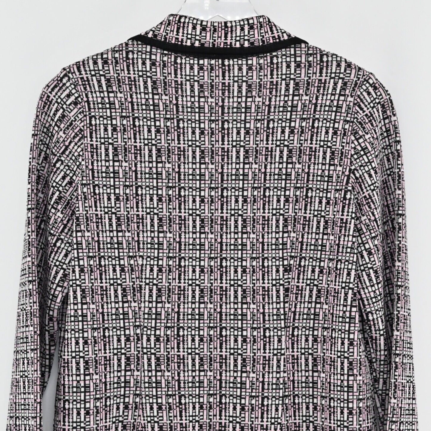 MISOOK Womens Knit Jacket Sz S Blazer Black Pink Print Retro Career Quiet Luxury