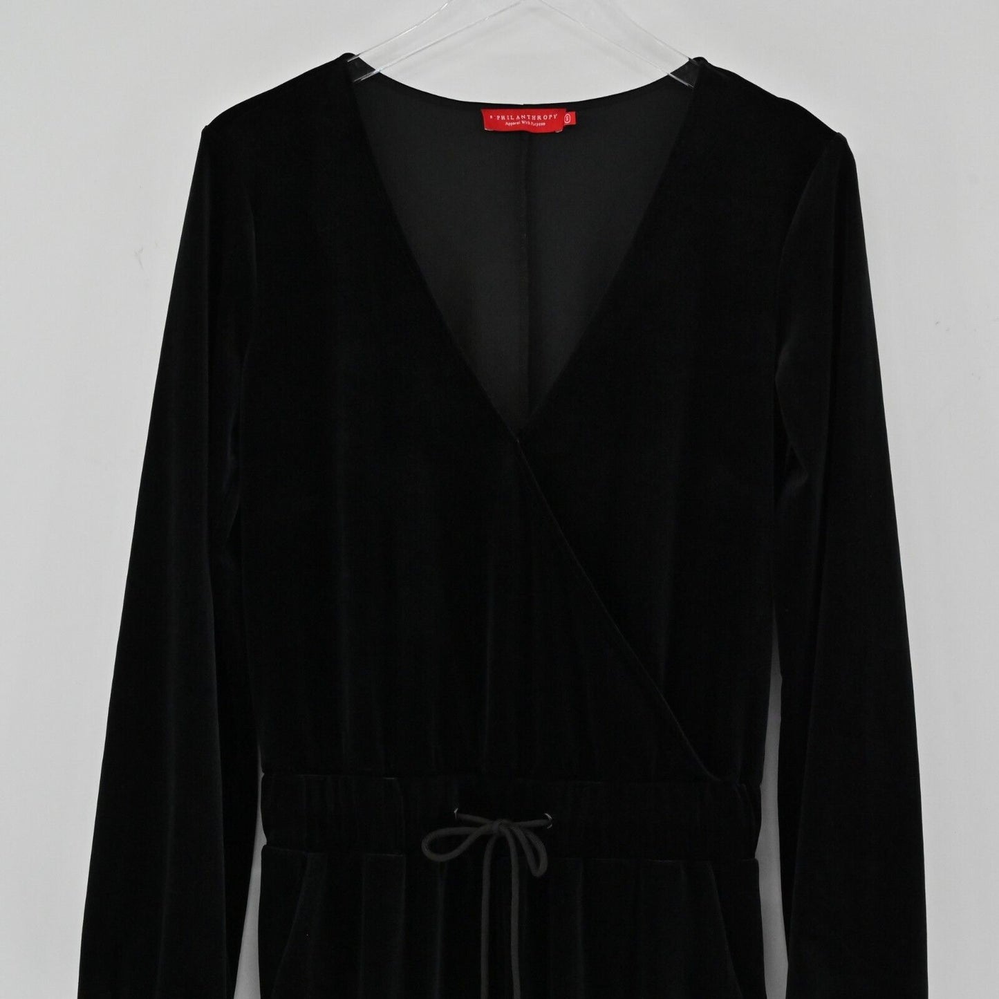 N PHILANTHROPY Jumpsuit Womens Sz S Velour Viper in Black Cat Surplice Neckline
