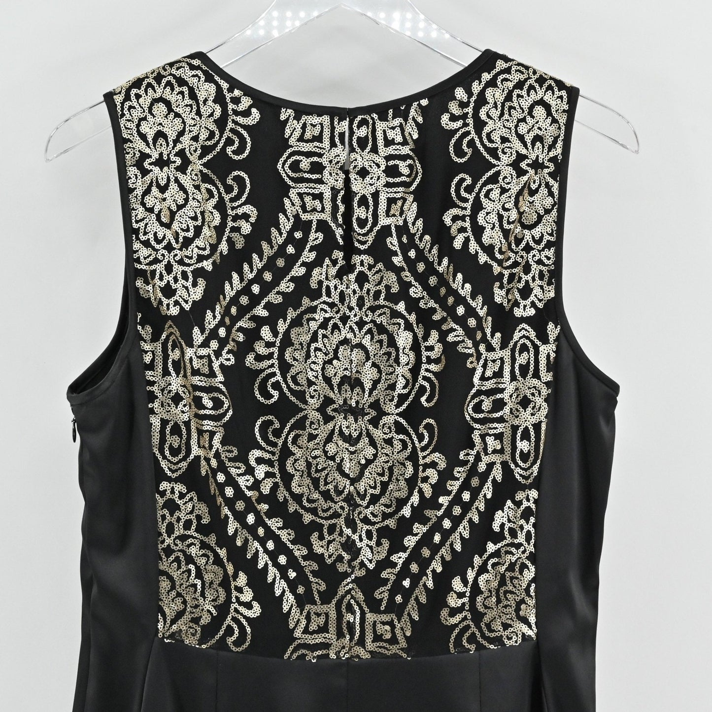 Donna Ricco Sequin Dress Size 12 Black Gold Sleeveless Retro Glam Cocktail Chic