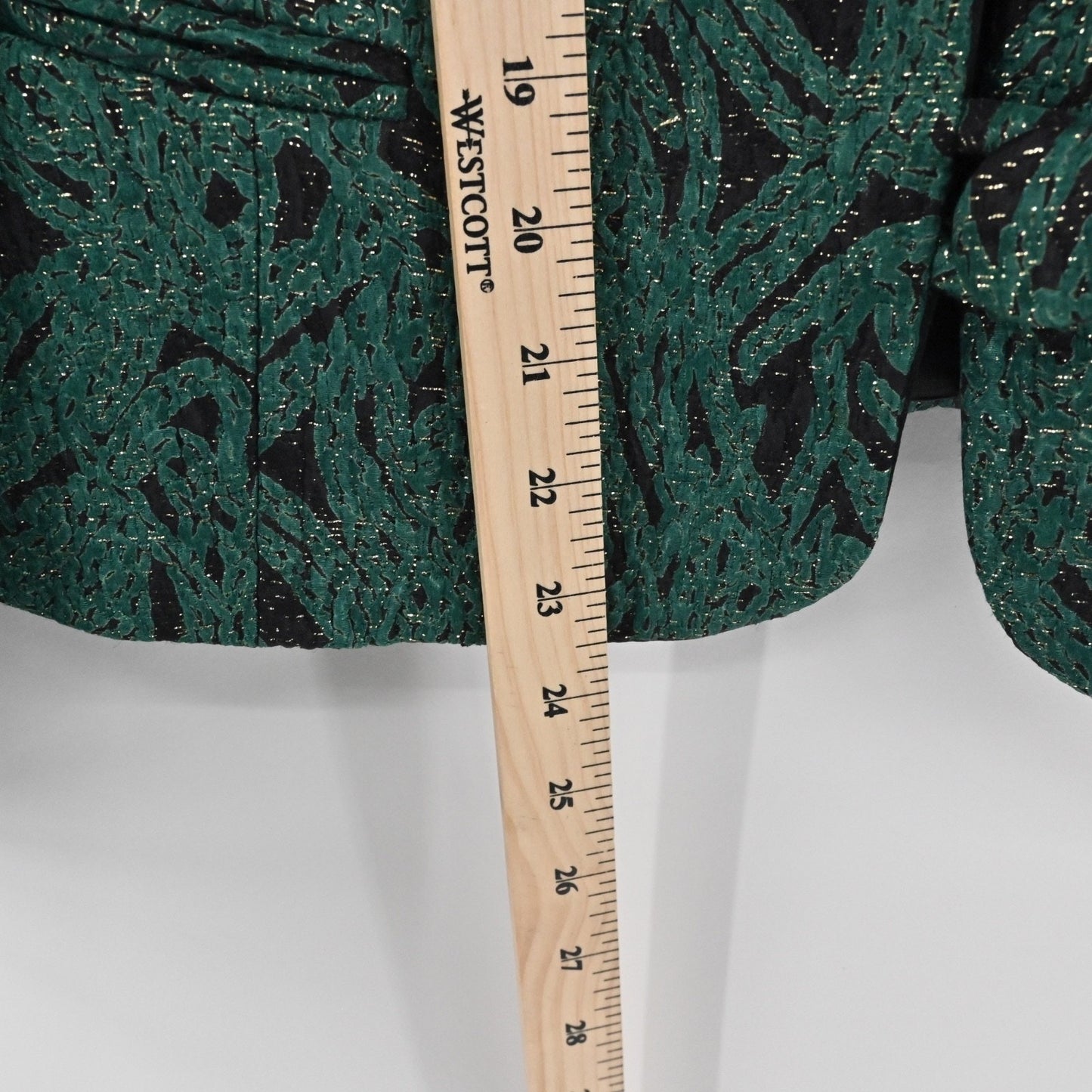 Vtg 80s PARVEEN COUTURIERE Womens Shimmer Jacquard Skirt Suit Sz 12 Green Career