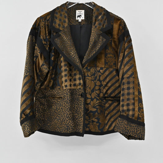 Vtg MAX MABEL Jacket Womens Sz L Velveteen Animal Print Floral Mob Wife Blazer
