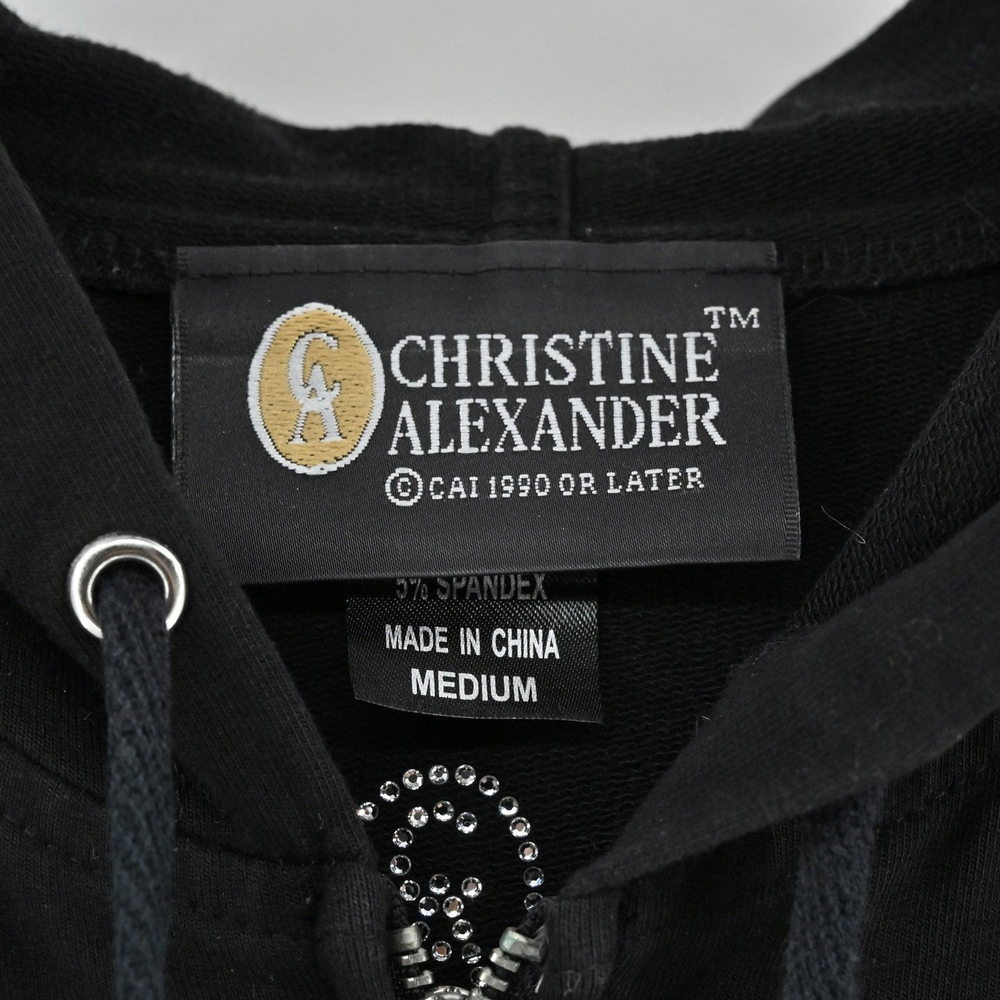 Vtg Christine Alexander Womens Rhinestone Hoodie Size M Fleur de Lis Sleeveless