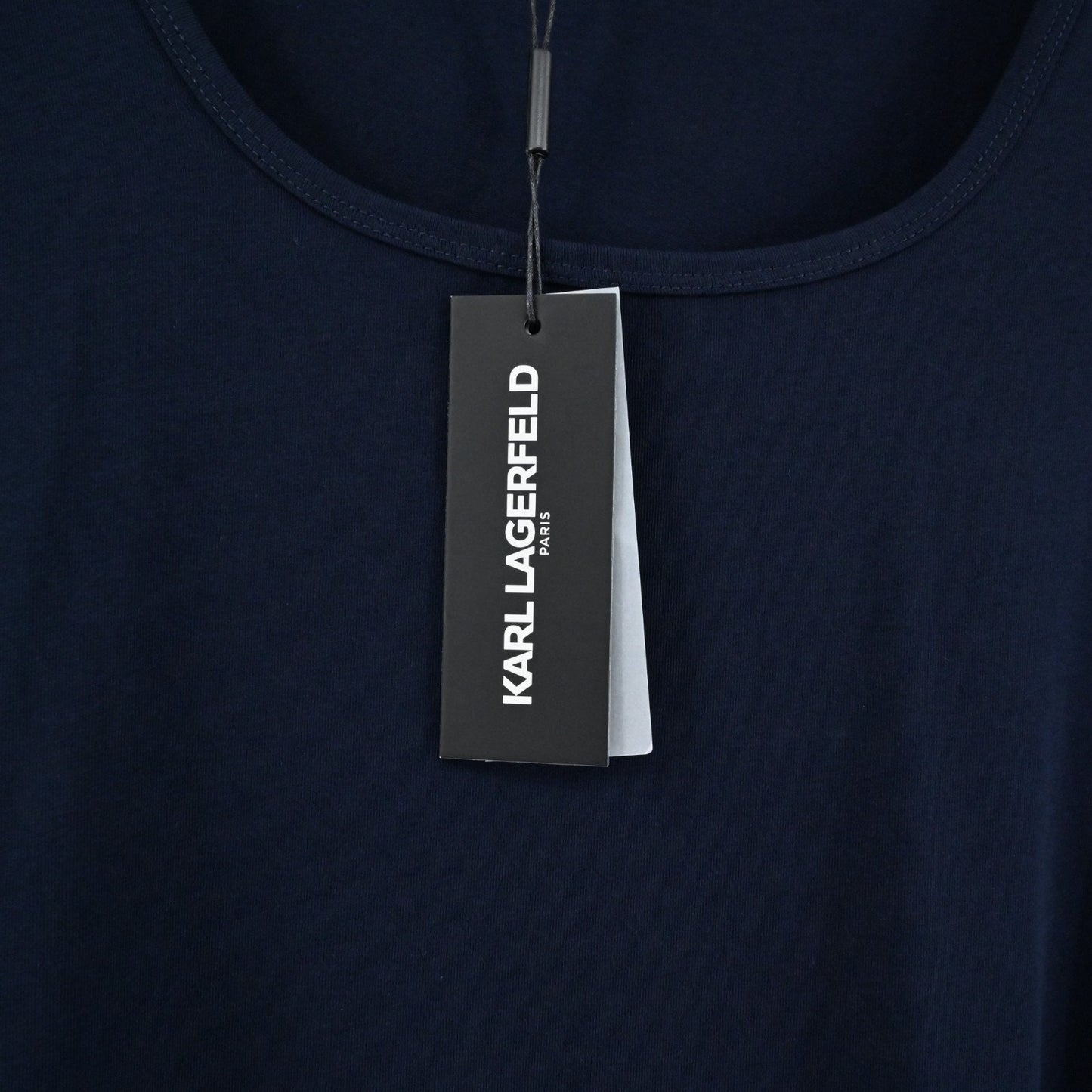 Karl Lagerfeld Womens Navy Blue Top Size XL Puff Sleeve Scoop Neck Cotton NEW