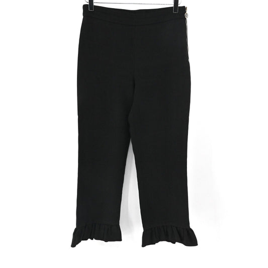 ZARA Pants Womens Size S Black Crop Ruffle Hem Mid Rise Side Zip Stretch Retro