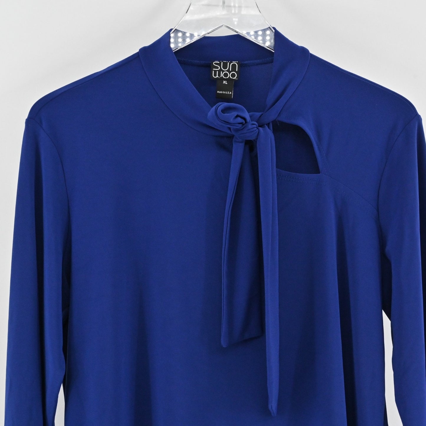 Clara Sunwoo Womens Tie Neck Cobalt Blue Top Sz XL Bow Blouse Capsule Regal NEW
