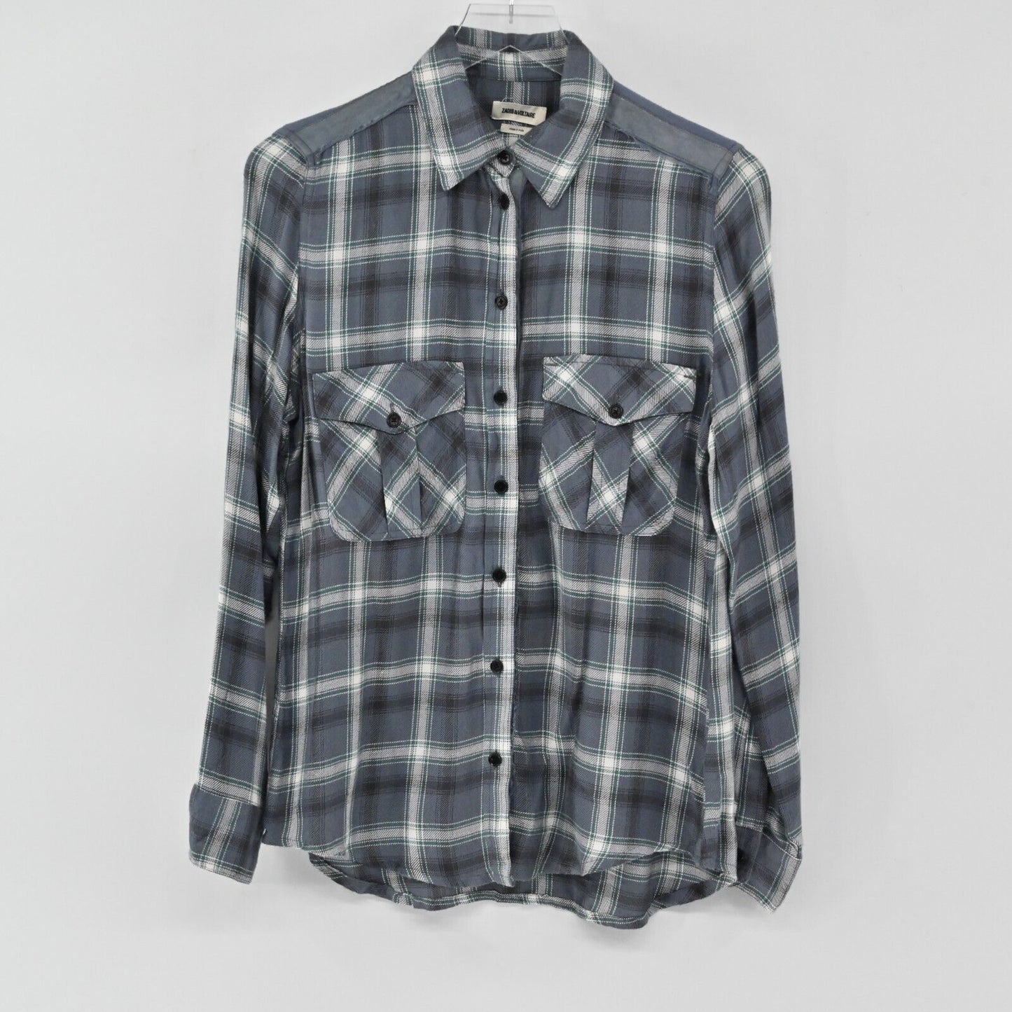 ZADIG VOLTAIRE Top Womens Sz M Drippy Flannel Talmi Carreaux Plaid Button Front