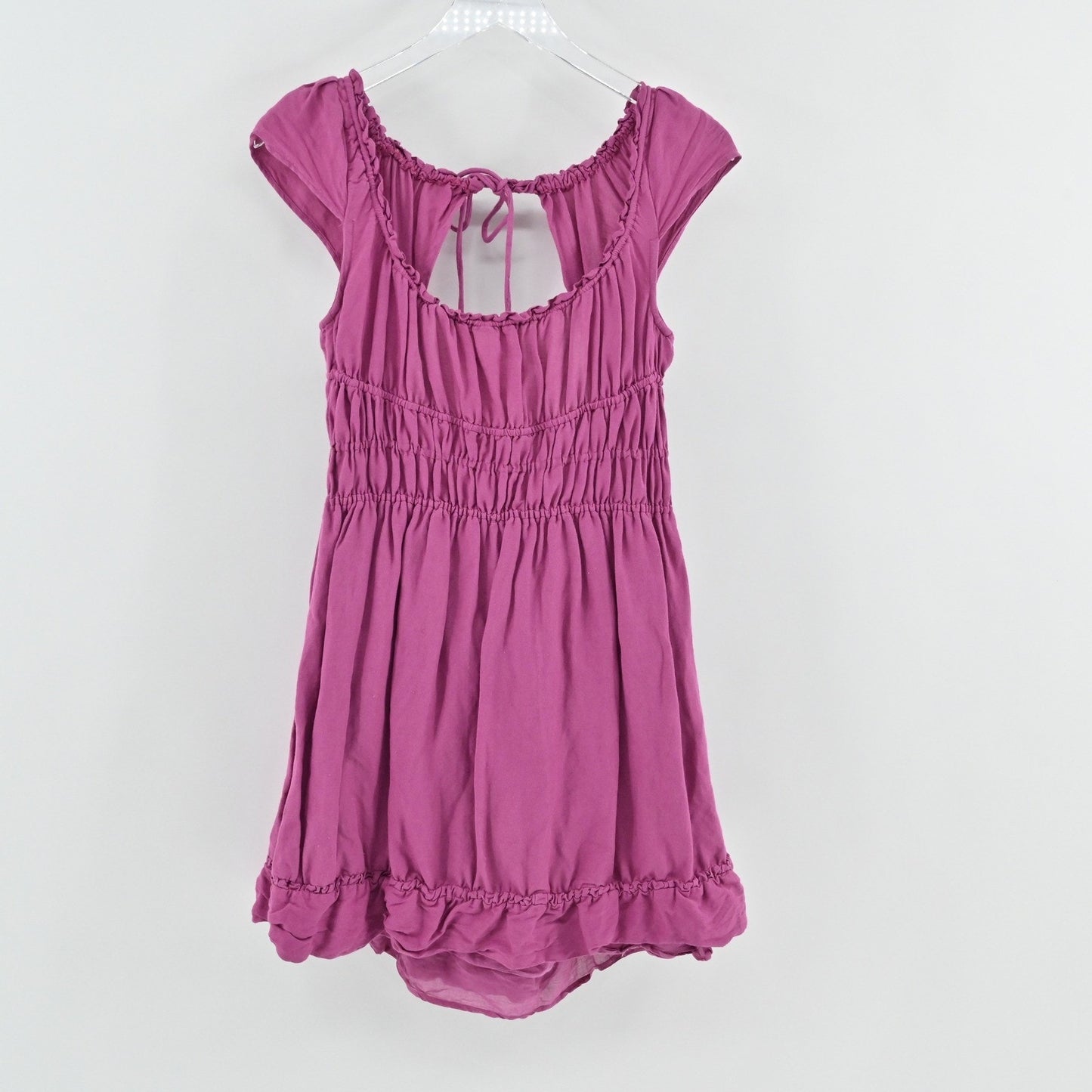 Anthropologie Smocked Waist Mini Dress Dress Size S Linen Tie Back Ruffle Mini