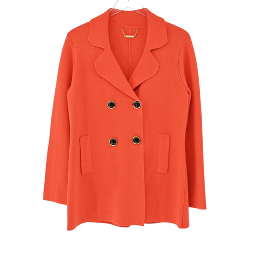 TRINA TURK Jacket Womens Size M Orange Wool Blend Knit Double Breasted Pea Coat