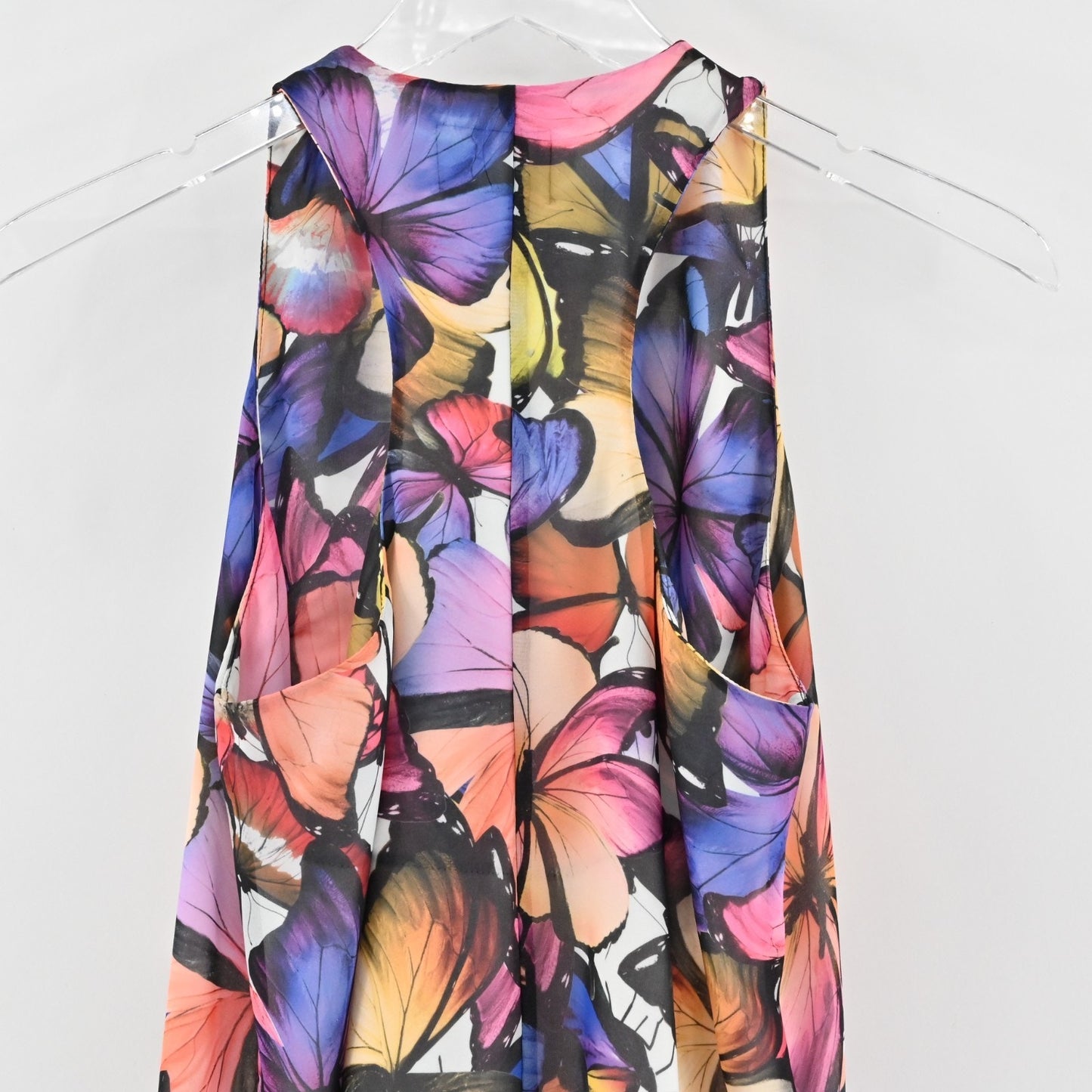 Vtg Y2k Atina Cristina Colorful Butterfly Mini Dress Sz XS Sleeveless Ruffle Hem