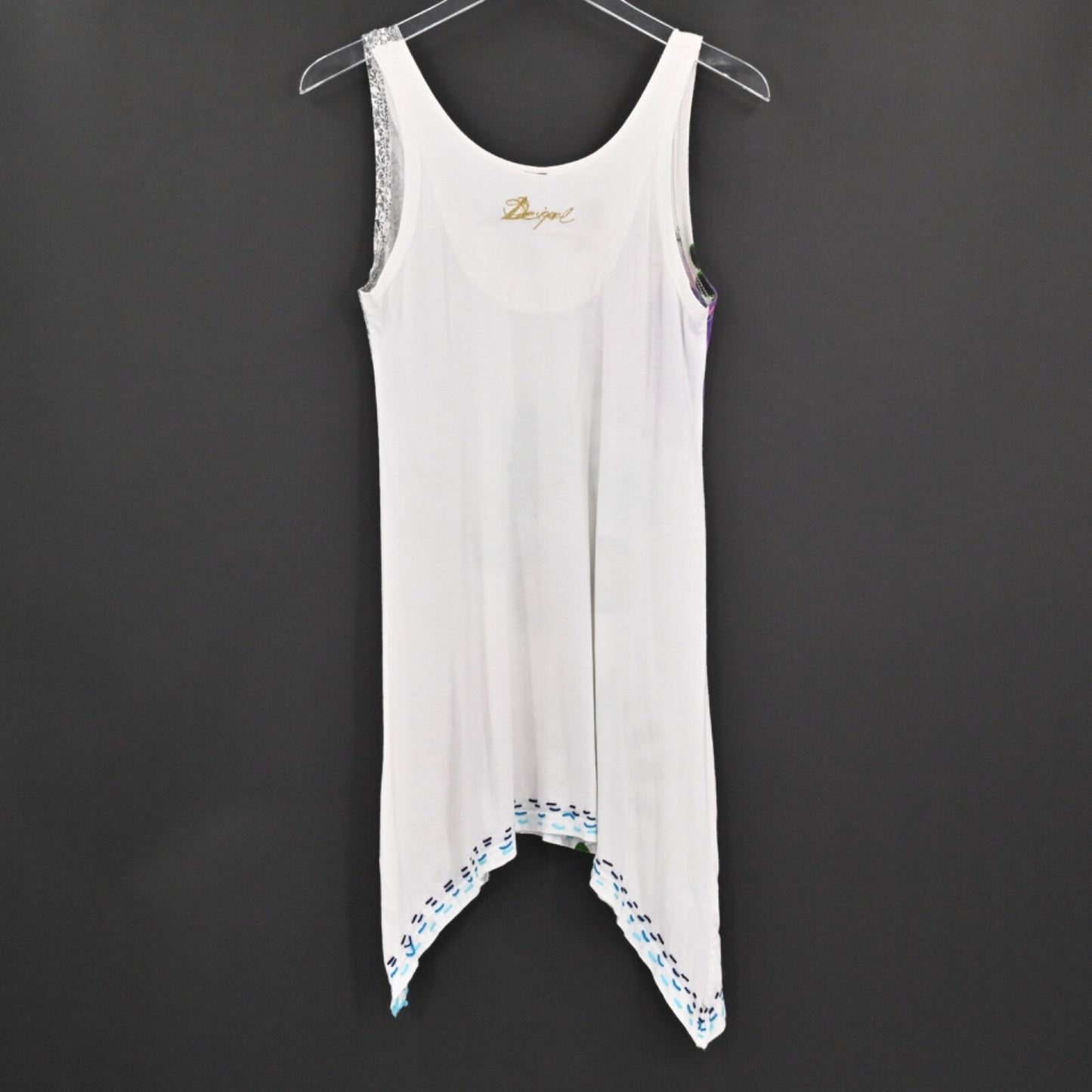 Vtg DESIGUAL Womens Sequin Embroidered Dress Size M White Tunic Mini Floral Y2k