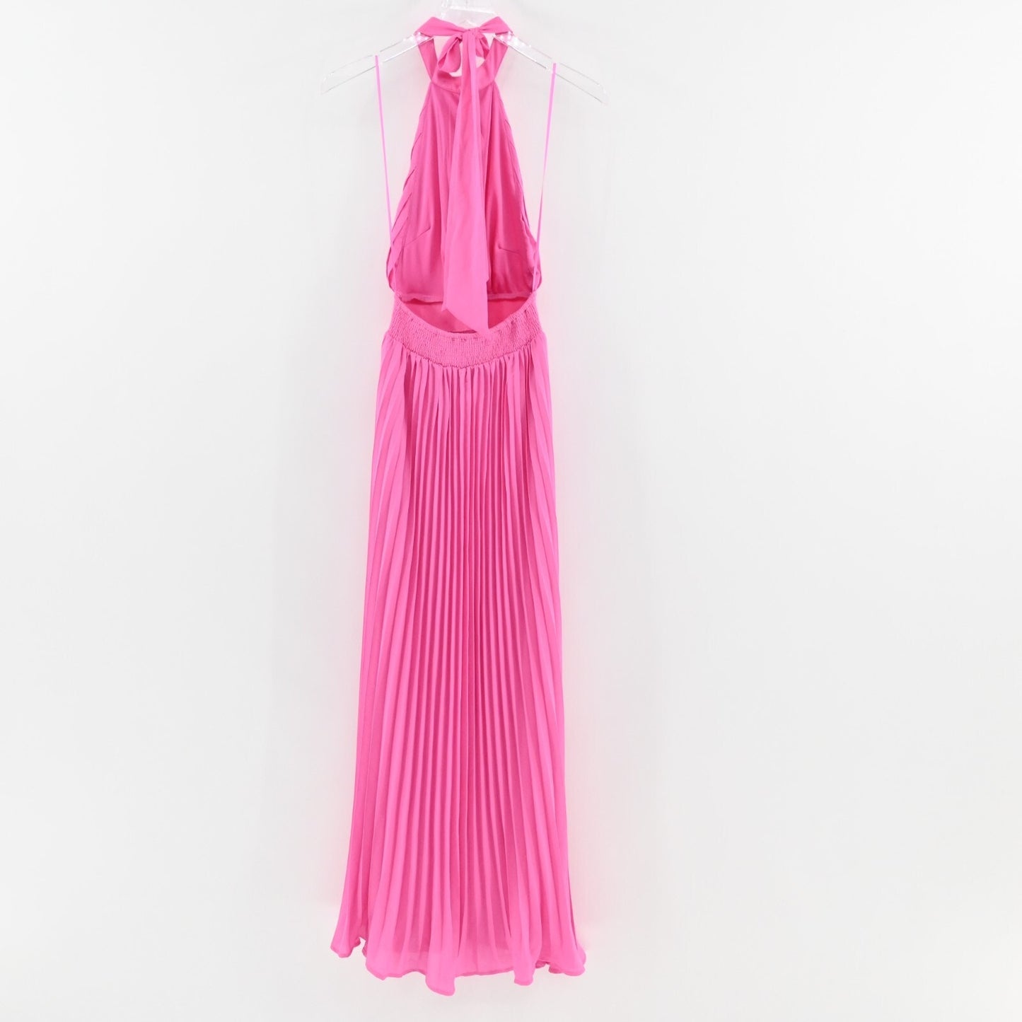 PINK LILY Pleated Maxi Dress Size S Sunny Gleam Accordion Halter Neck Cut Out