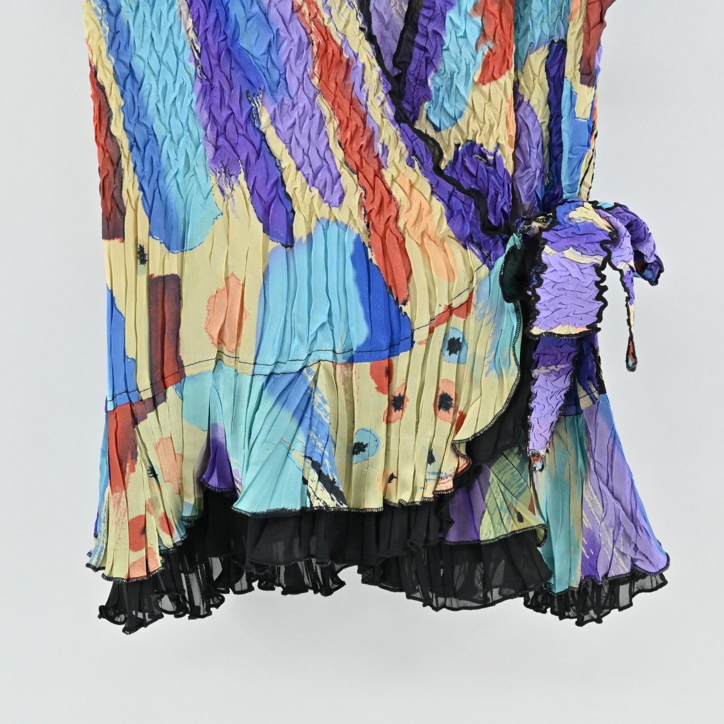 Alberto Makali Womens Colorful Pleated Top Size L Side Tie Textured Art to Wear