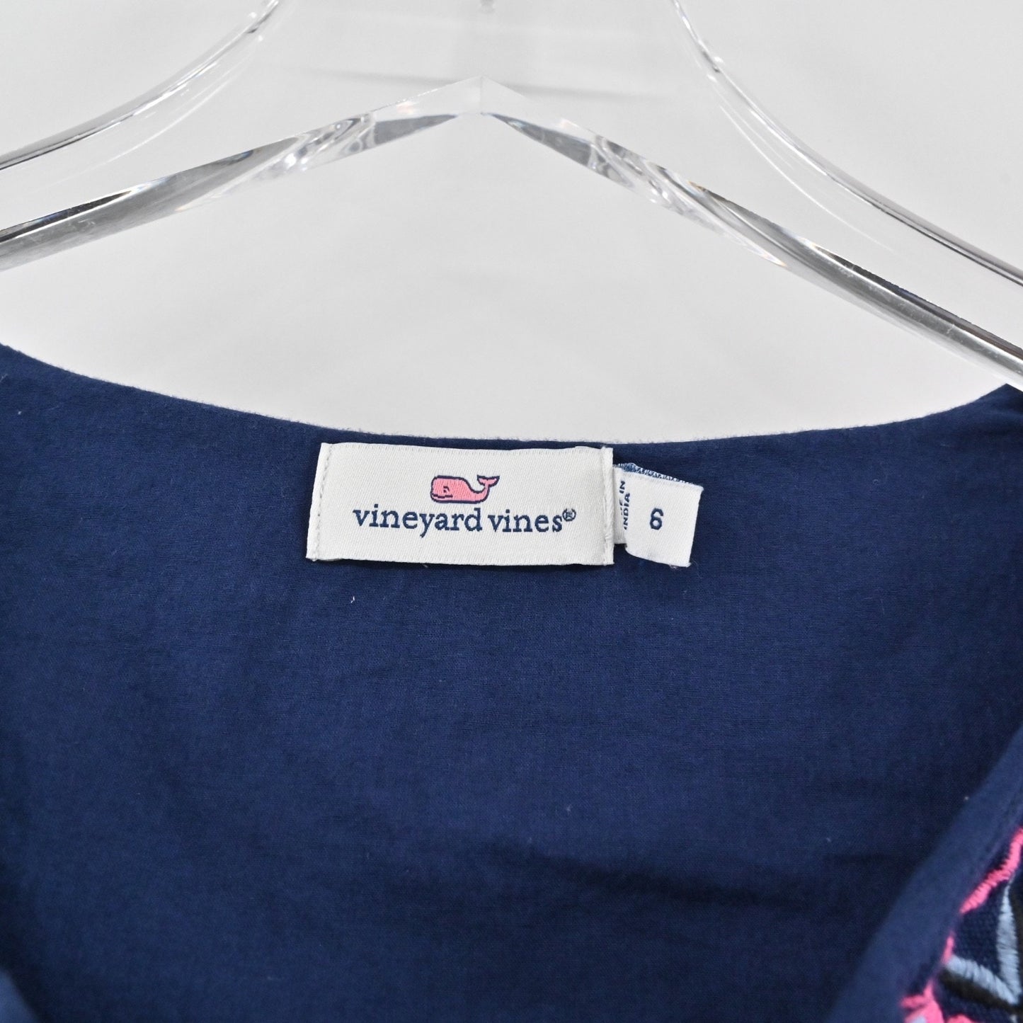 VINEYARD VINES Embroidered Tunic Shift Dress Size 6 Navy Blue Cotton Linen Boho