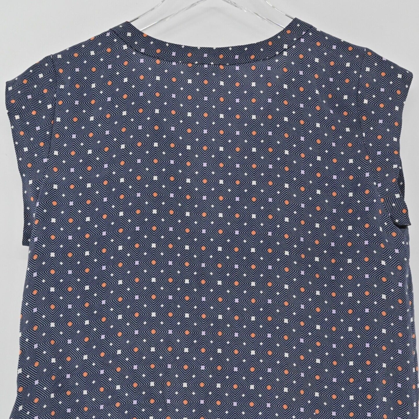 JOIE Top Womens Size XS Blue Geometric Print 100% Silk Ryanna Cap Sleeve VNeck